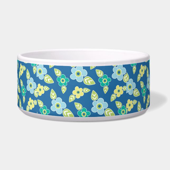 Retro Blue Flowers Muster Napf (Vorderseite)