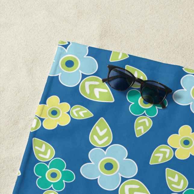 Retro Blue Flowers Muster Strandtuch (Beispiel)