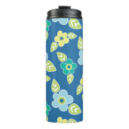 Retro Blue Flowers Thermosbecher