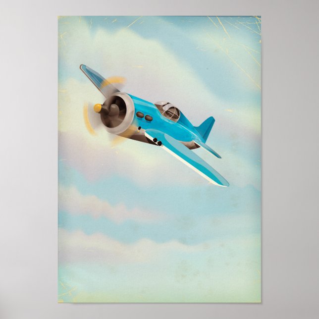 Retro Blue Flugzeug Poster (Vorne)