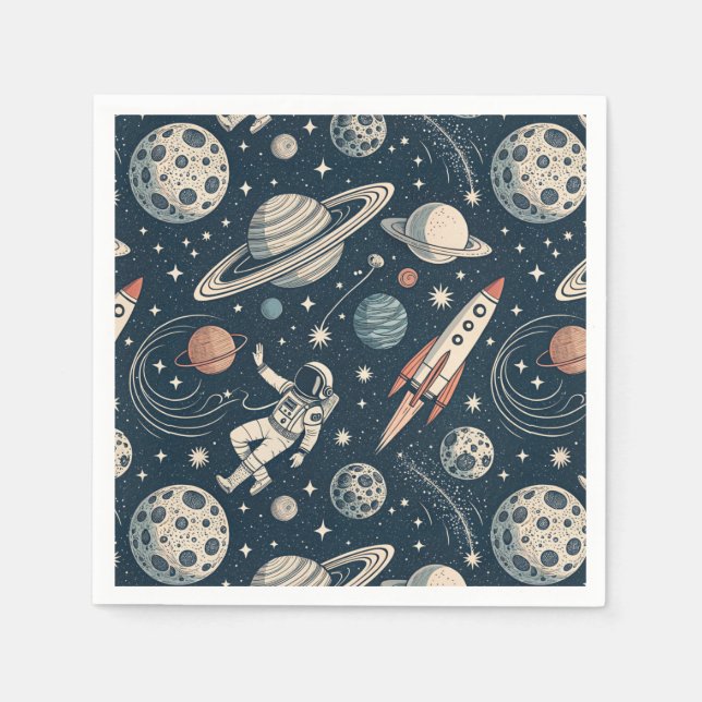 Retro Blue Galaxy Exploration Serviette (Vorderseite)