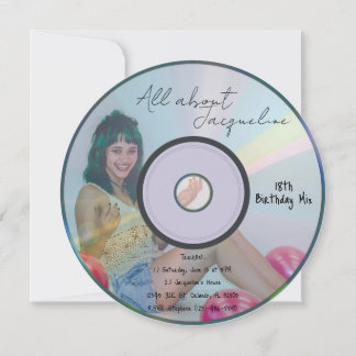 Retro Blue Girl's Music CD Birthday Einladung