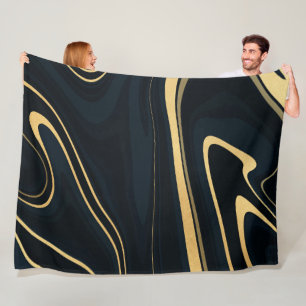 Retro Blue Gold Swirl Liquid Painting Design Fleecedecke