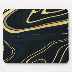 Retro Blue Gold Swirl Liquid Painting Design Mousepad