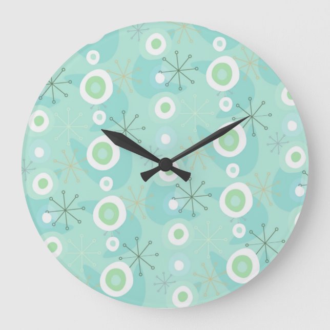 Retro Blue-Green Atomage Muster Uhr (Vorderseite)