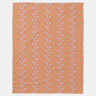Retro Blue & Green Vines auf orangefarbenem Muster Fleecedecke