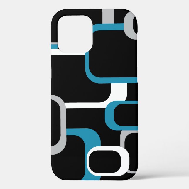 Retro Blue Grey White Squares Muster Case-Mate iPhone Hülle (Rückseite)