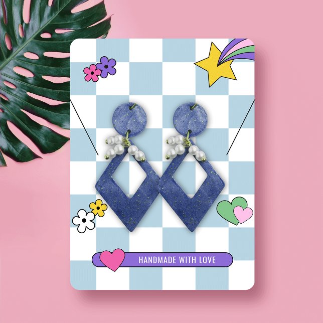 Retro Blue Groovy Ohrringe Schmuckkarten Visitenkarte (Trendy retro blue and pink groovy jewelry display cards for earrings, racelets & necklaces)