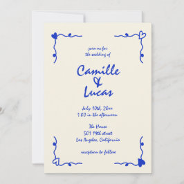 Retro Blue Handgeschriebene Whimsical Wedding Einladung