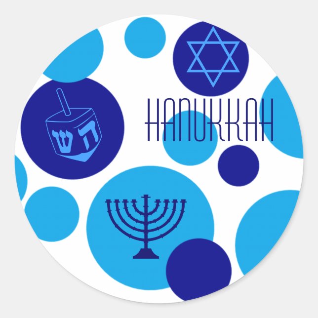 Retro Blue Hanukkah Dots Runder Aufkleber (Vorderseite)