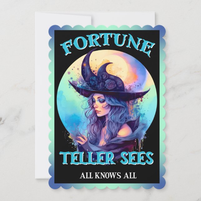 Retro Blue Hexe Halloween Karten (Vorderseite)