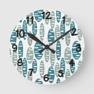 Retro Blue Holey Ovals Runde Wanduhr