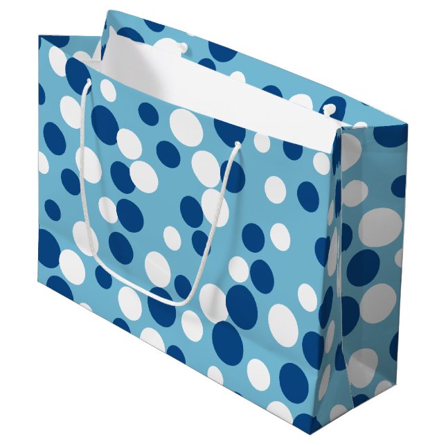 Retro Blue Holiday Dots Große Geschenktasche Große Geschenktüte (Vorderseite Schrägansicht)