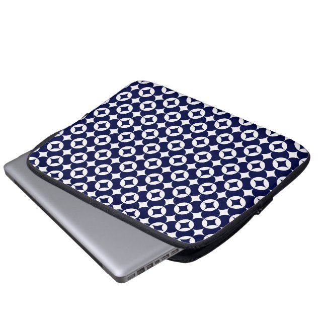 Retro Blue Interlocking Circles Shippo Geometric Laptopschutzhülle (Vorne Knopf)
