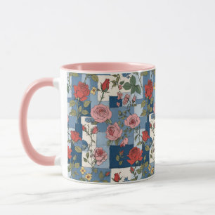 Retro Blue Jean Denim Patchwork mit Rosen Tasse