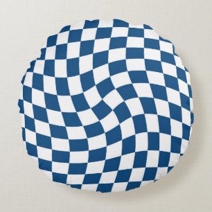 Retro Blue Karos Warted Checkered Dorm Room Rundes Kissen