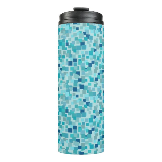Retro Blue Mosaic Thermal Tumbler Thermosbecher (Vorderseite)