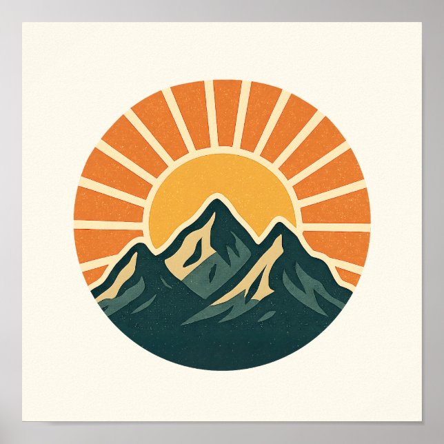 Retro Blue Mountain Sunrise Outdoor Nature Sun Art Poster (Vorne)