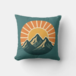 Retro Blue Mountain Sunrise | Outdoor Nature Teal Kissen
