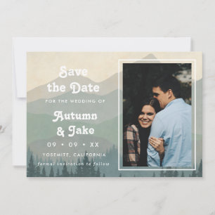 Retro Blue Mountains Foto Hochzeit Save The Date