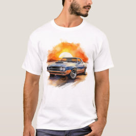 Retro Blue Muscle Car - Klassischer Sonnenuntergan T-Shirt