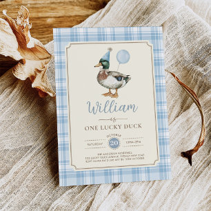 Retro Blue One Lucky Duck Ballon 1. Geburtstag Einladung