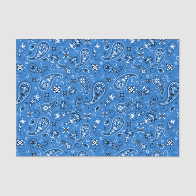 Retro Blue Paisley Bandana Muster Seidenpapier (Vorderseite)