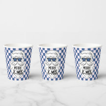 Retro Blue Pink Checkered Santa Claus Christmas