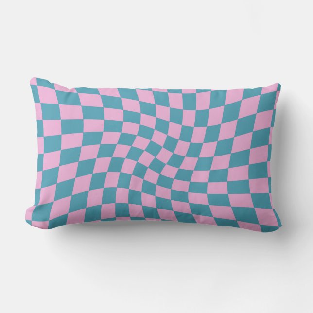 Retro Blue Pink Pastellfarben Karton Lendenkissen (Vorderseite)