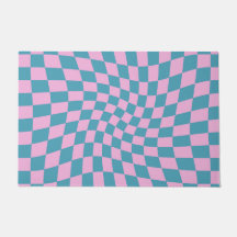 Retro Blue Pink Warped Checkerboard Checked
