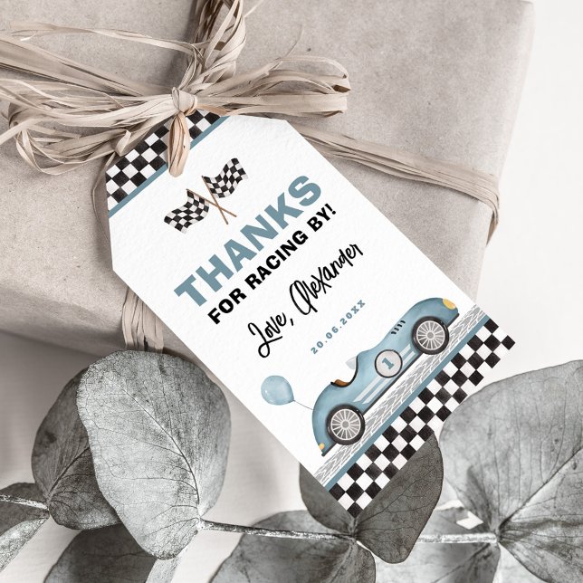 Retro Blue Race Car Fast One Boy Birthday Favorite Geschenkanhänger (Von Creator hochgeladen)