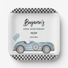 Retro Blue Race Car Zwei Fast Boy 2. Geburtstag Pappteller