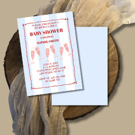 Retro Blue Red Border Brunch & Bubbly Babydusche Einladung