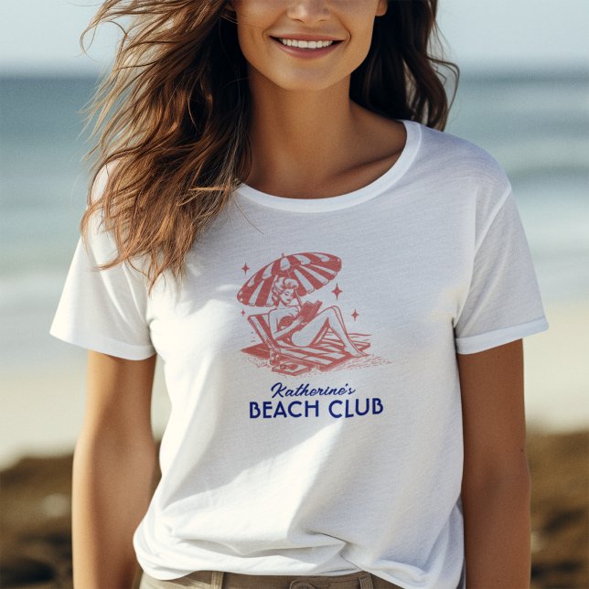 Retro Blue Red Summer Reading Beach Club T-Shirt (Von Creator hochgeladen)