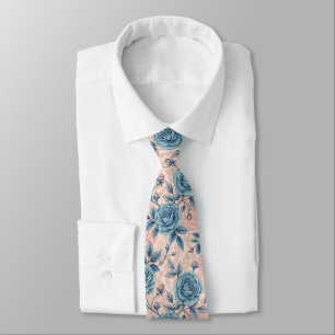 Retro Blue Rose Muster auf weichrosa Hintergrund Krawatte