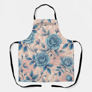 Retro Blue Rose Muster auf weichrosa Hintergrund Schürze
