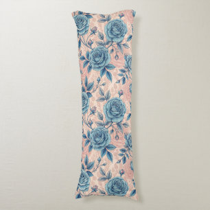 Retro Blue Rose Muster auf weichrosa Hintergrund Seitenschläferkissen