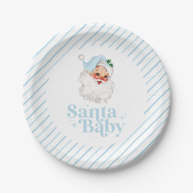 Retro Blue Santa Baby Weihnachtsdusche Pappteller (Vorderseite)