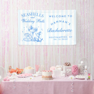 Retro Blue Seashells & Wedding Bells Bachelorette Banner