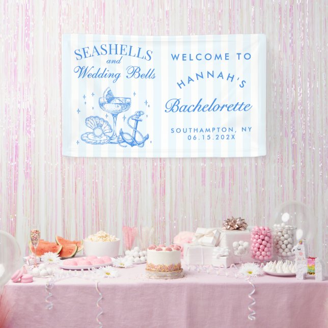 Retro Blue Seashells & Wedding Bells Bachelorette Banner (Party)