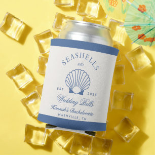 Retro Blue Seashells & Wedding Bells Bachelorette Dosenkühler