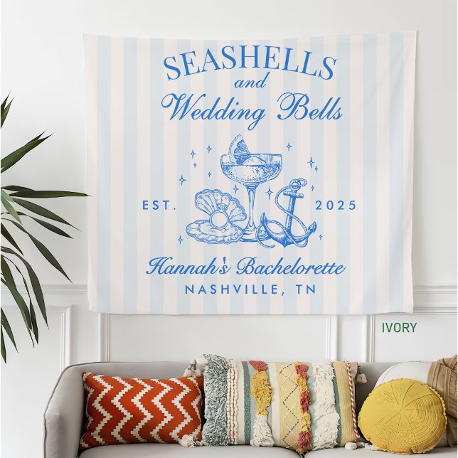 Retro Blue Seashells & Wedding Bells Bachelorette Fleecedecke (Von Creator hochgeladen)