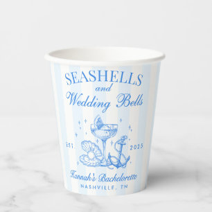 Retro Blue Seashells & Wedding Bells Bachelorette Pappbecher