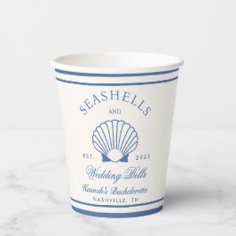 Retro Blue Seashells & Wedding Bells Bachelorette Pappbecher
