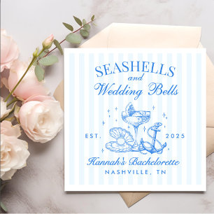 Retro Blue Seashells & Wedding Bells Bachelorette Serviette