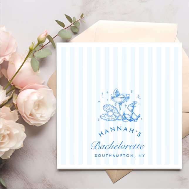 Retro Blue Seashells & Wedding Bells Bachelorette Serviette (Von Creator hochgeladen)