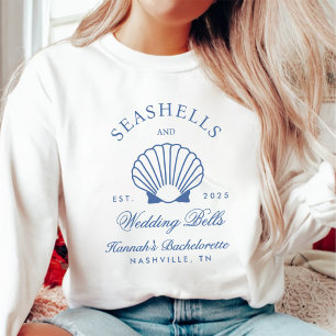 Retro Blue Seashells & Wedding Bells Bachelorette Sweatshirt