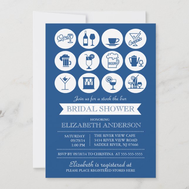 Retro Blue Stock the Bar Bridal Shower Invitation (Devant)