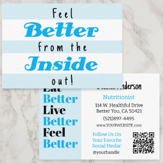 Retro Blue Stripe Nutritionist Health Wellness Visitenkarte
