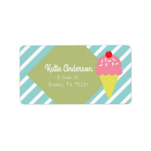 Retro Blue Striping Ice Cream Custom Address Label